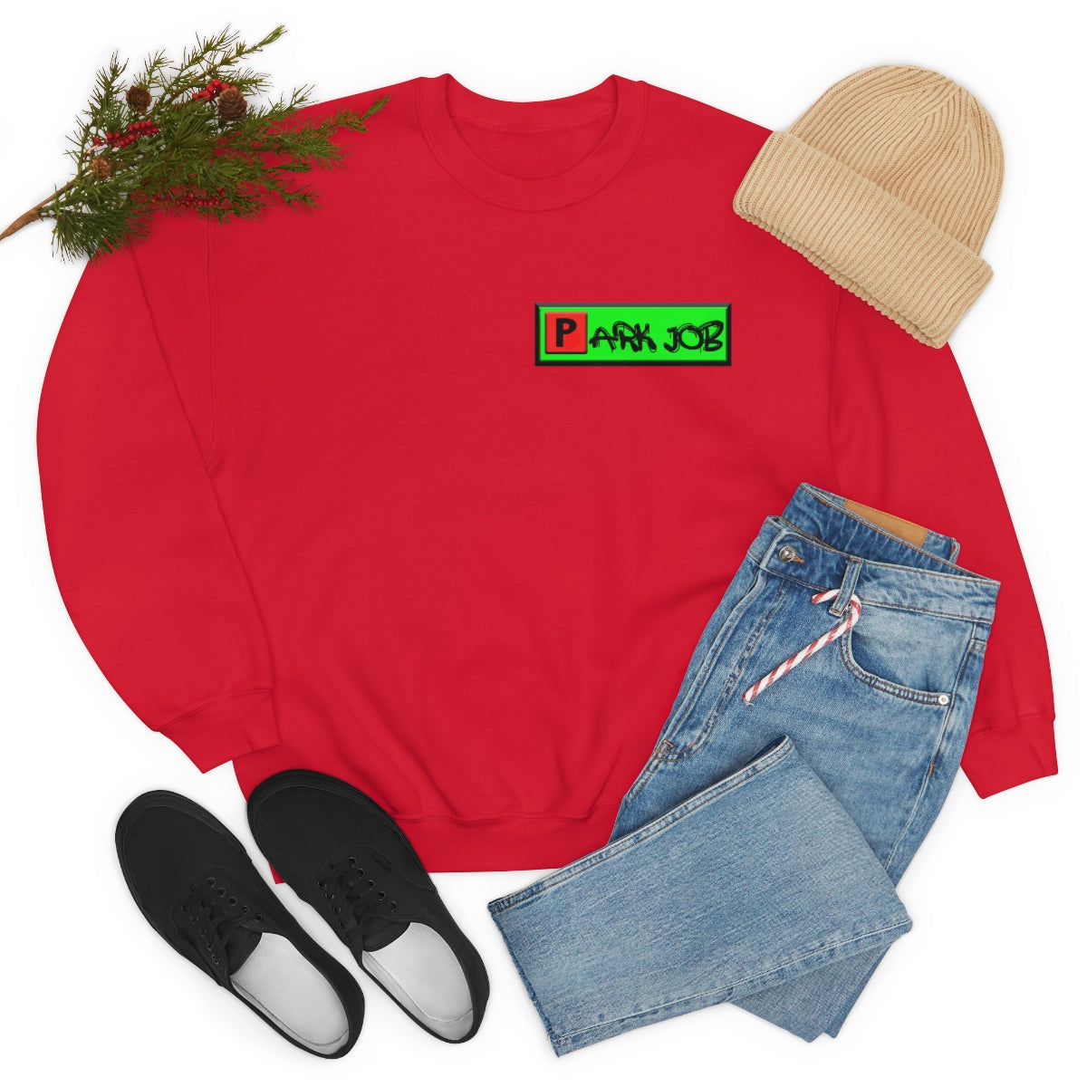 Parkjob Green and Red Logo Unisex Heavy Blend™ Crewneck Sweatshirt